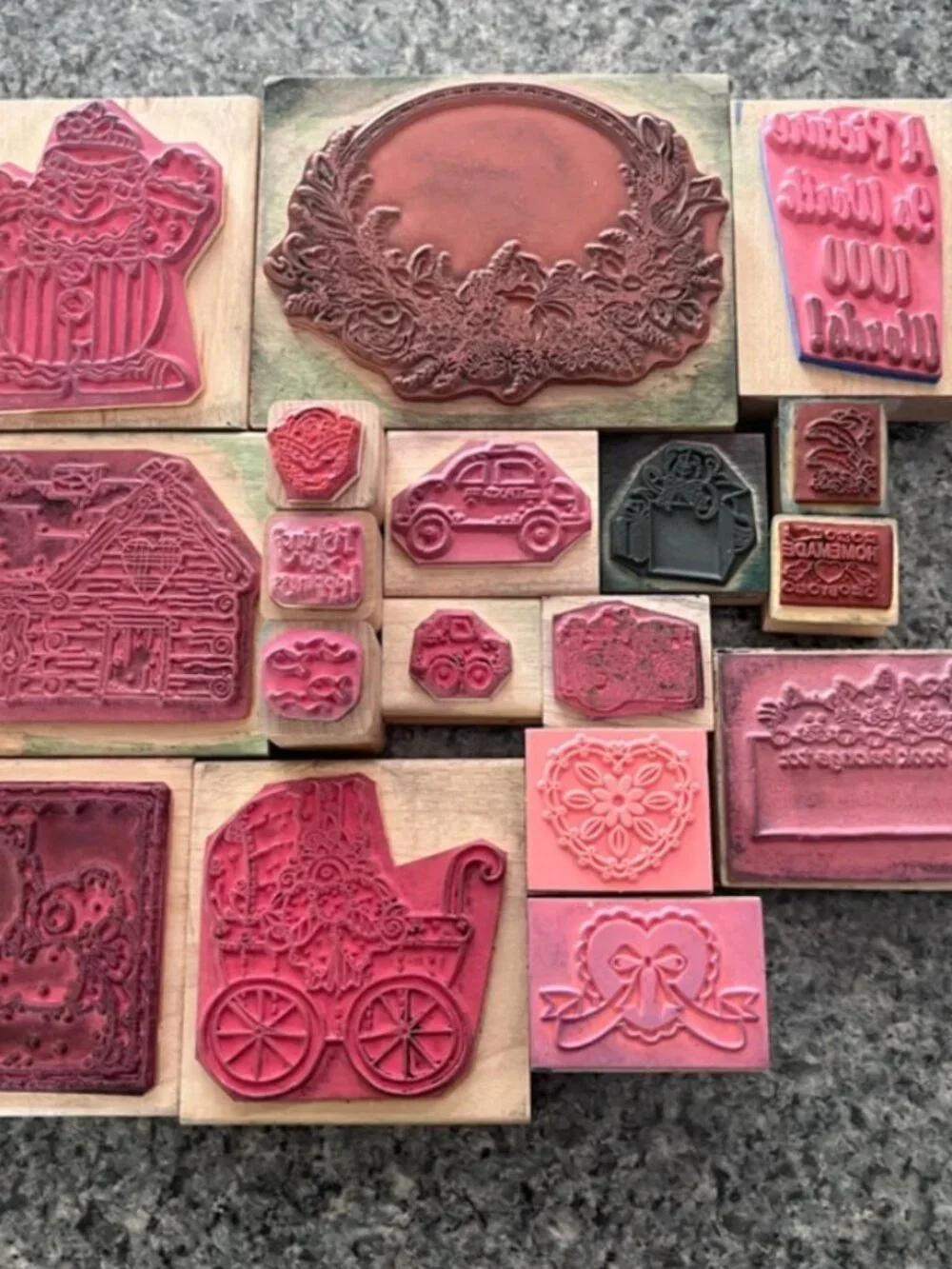 Vintage Wooden Stamp Collection - Natural Wood Color